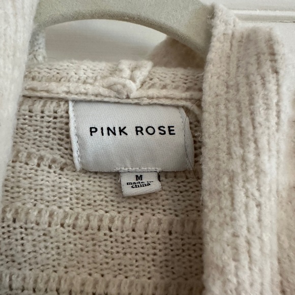 Pink Rose Cream Ribbed Cardigan - Picture 2 of 6